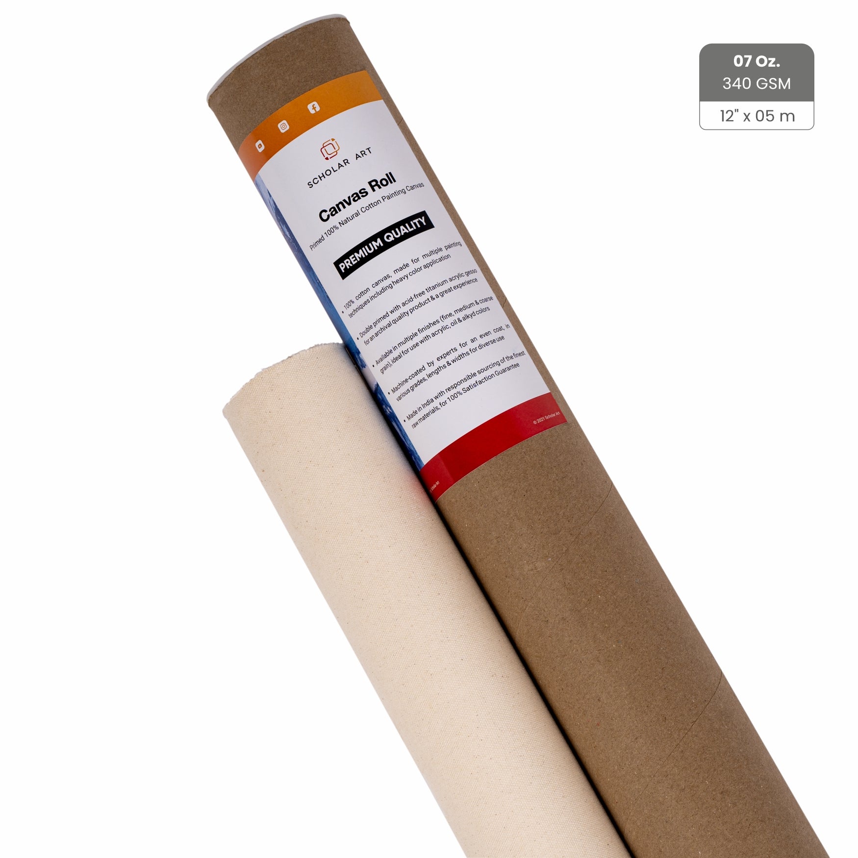 07 Oz (340 GSM) Medium Grain White Cotton Canvas Roll for Painting