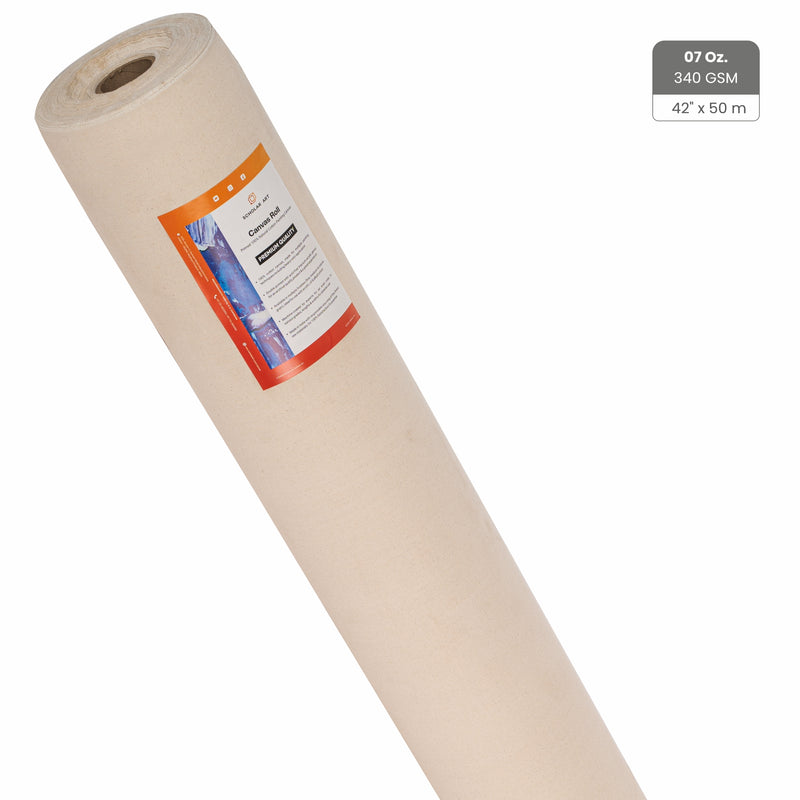 Scholar Art Student Series Medium Grain 07 Oz. (Coated Weight = 340 GSM) Primed Cotton Canvas Roll for Painting, White Color