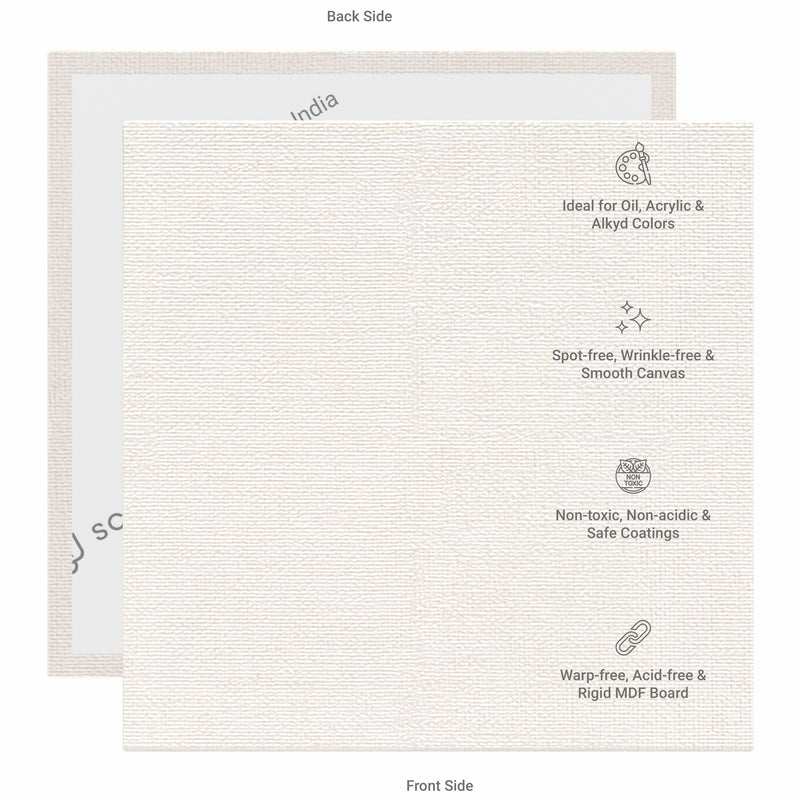 04 Oz (230 GSM) Hobby Series Medium Grain White Cotton Canvas Panel with 3.5mm MDF| 5x5 Inches (Pack of 12)