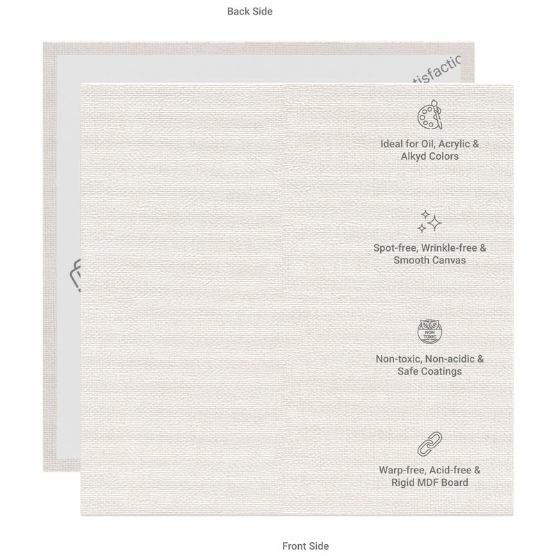 04 Oz (230 GSM) Hobby Series Medium Grain White Cotton Canvas Panel with 3.5mm MDF| 6x6 Inches (Pack of 12)