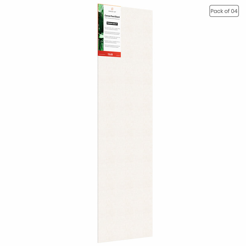 04 Oz (230 GSM) Hobby Series Medium Grain White Cotton Canvas Panel with 3.5mm MDF| 12x36 Inches (Pack of 4)