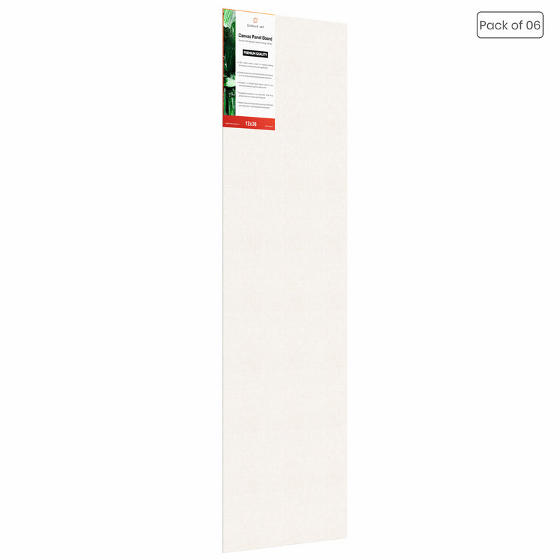 04 Oz (230 GSM) Hobby Series Medium Grain White Cotton Canvas Panel with 3.5mm MDF| 12x36 Inches (Pack of 6)