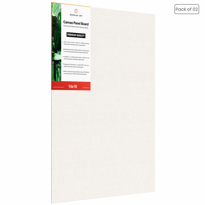 04 Oz (230 GSM) Hobby Series Medium Grain White Cotton Canvas Panel with 3.5mm MDF| 14x18 Inches (Pack of 2)