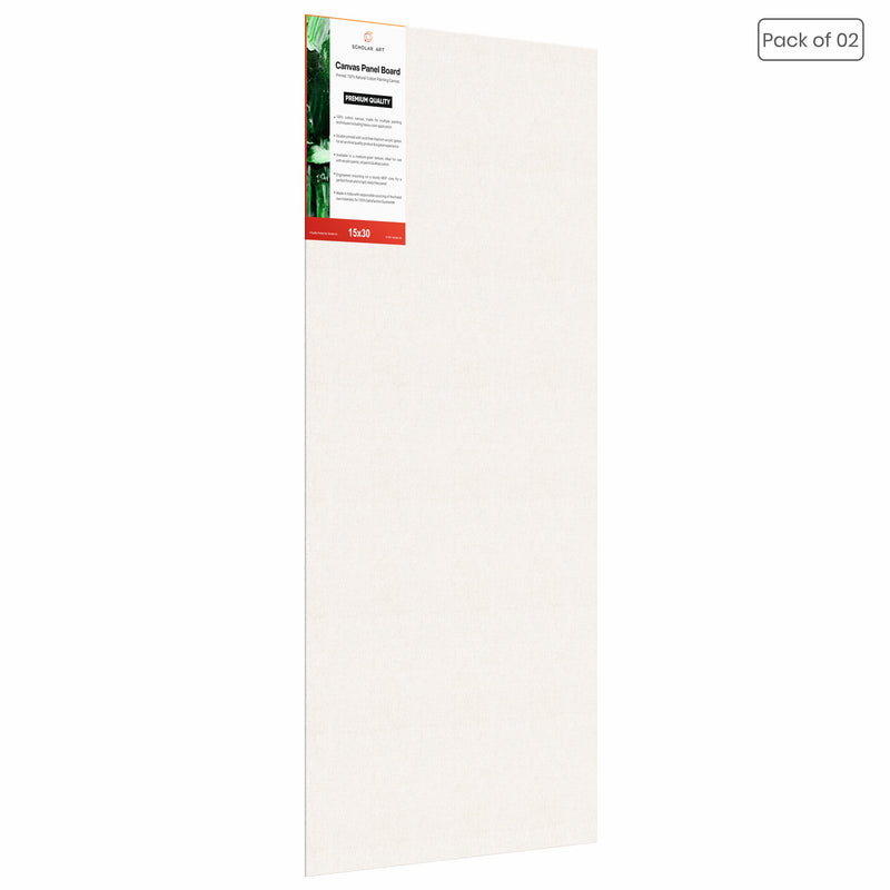 04 Oz (230 GSM) Hobby Series Medium Grain White Cotton Canvas Panel with 3.5mm MDF| 15x30 Inches (Pack of 2)