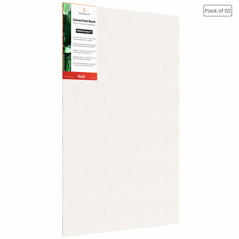 04 Oz (230 GSM) Hobby Series Medium Grain White Cotton Canvas Panel with 3.5mm MDF| 18x24 Inches (Pack of 2)