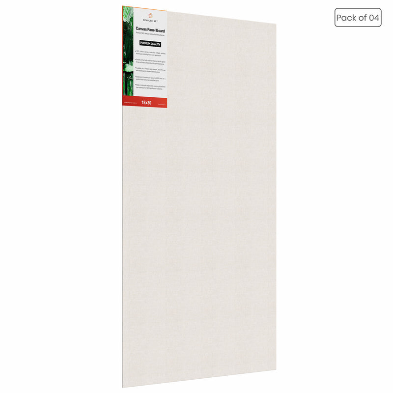 04 Oz (230 GSM) Hobby Series Medium Grain White Cotton Canvas Panel with 3.5mm MDF| 18x30 Inches (Pack of 4)
