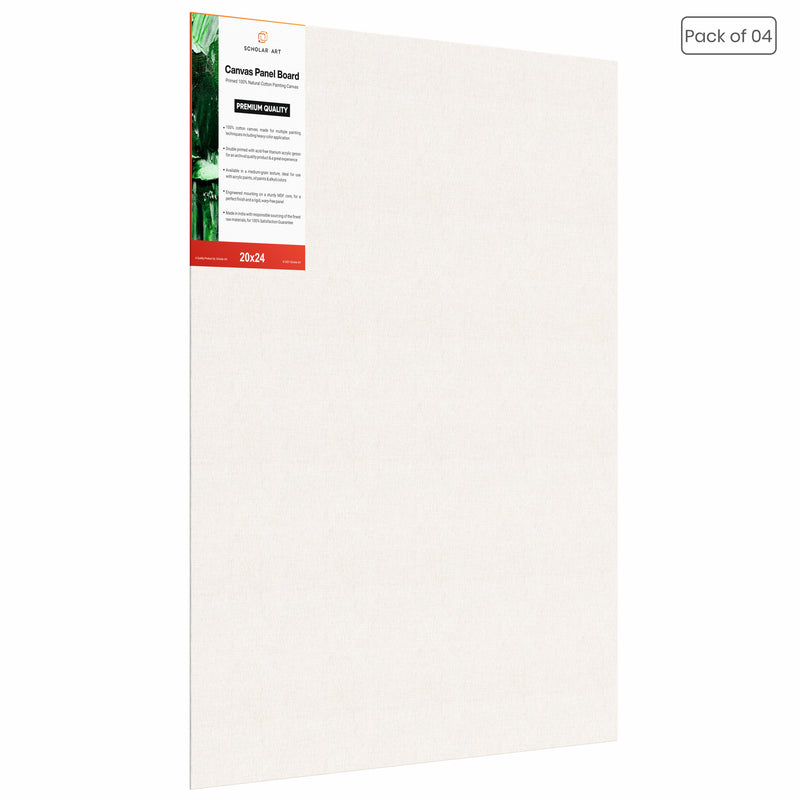 04 Oz (230 GSM) Hobby Series Medium Grain White Cotton Canvas Panel with 3.5mm MDF| 20x24 Inches (Pack of 4)