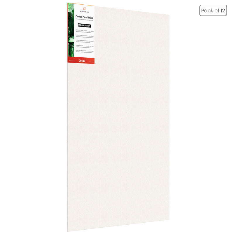 04 Oz (230 GSM) Hobby Series Medium Grain White Cotton Canvas Panel with 3.5mm MDF| 20x30 Inches (Pack of 12)