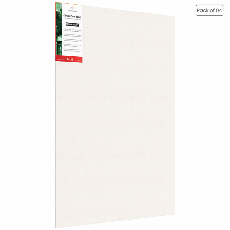 04 Oz (230 GSM) Hobby Series Medium Grain White Cotton Canvas Panel with 3.5mm MDF| 24x30 Inches (Pack of 4)