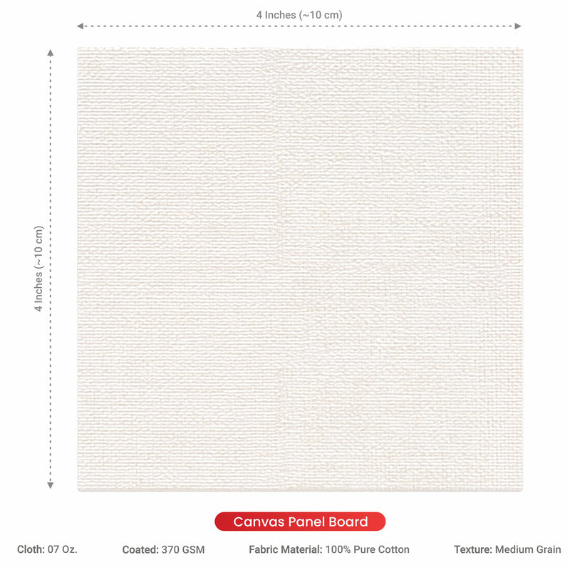 07 Oz (370 GSM) Student Series Medium Grain White Cotton Canvas Panel with 3.5mm MDF| 4x4 Inches (Pack of 2)