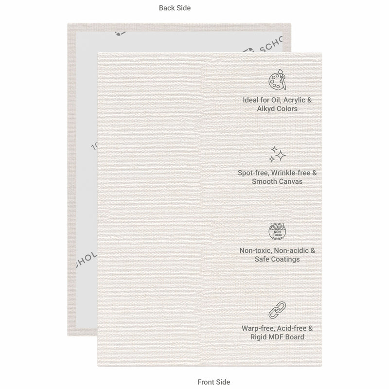 07 Oz (370 GSM) Student Series Medium Grain White Cotton Canvas Panel with 3.5mm MDF| 5x7 Inches (Pack of 6)