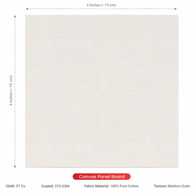 07 Oz (370 GSM) Student Series Medium Grain White Cotton Canvas Panel with 3.5mm MDF| 6x6 Inches (Pack of 12)