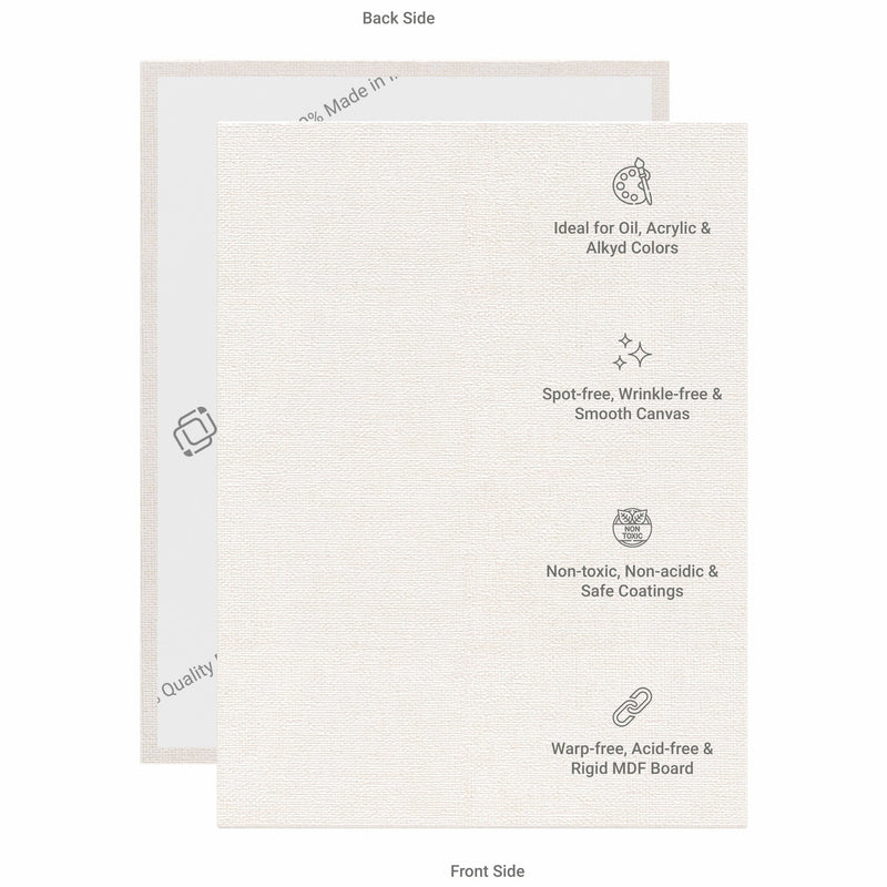 07 Oz (370 GSM) Student Series Medium Grain White Cotton Canvas Panel with 3.5mm MDF| 6x8 Inches (Pack of 4)