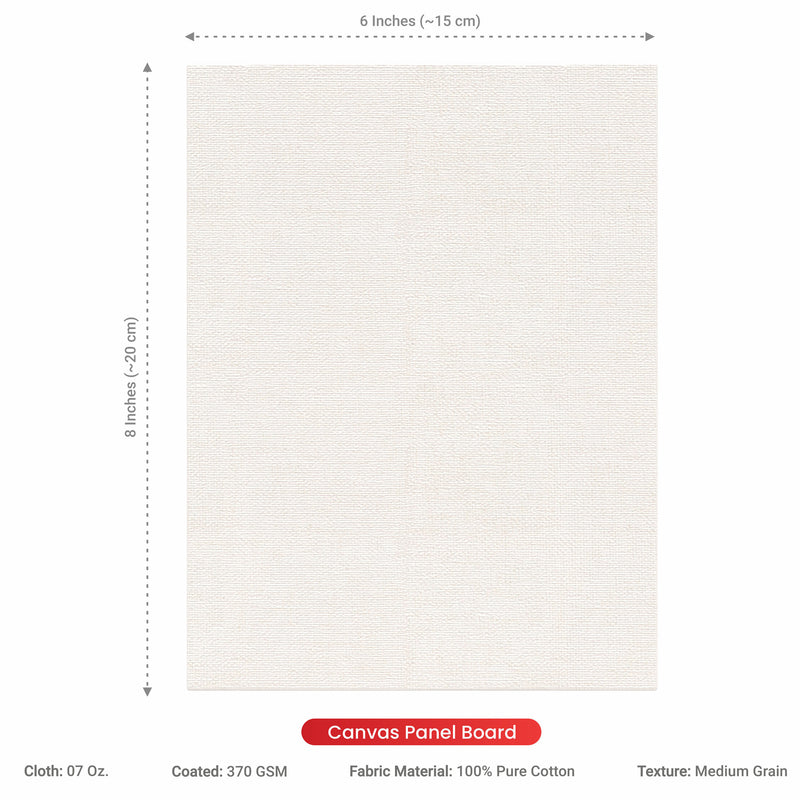 07 Oz (370 GSM) Student Series Medium Grain White Cotton Canvas Panel with 3.5mm MDF| 6x8 Inches (Pack of 6)