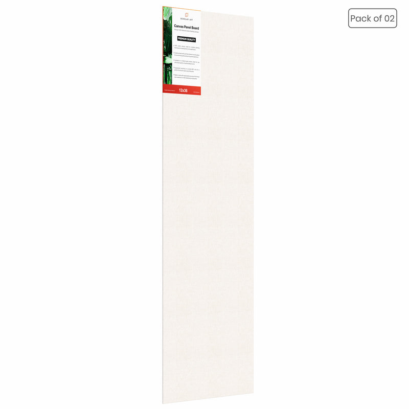 07 Oz (370 GSM) Student Series Medium Grain White Cotton Canvas Panel with 3.5mm MDF| 12x36 Inches (Pack of 2)