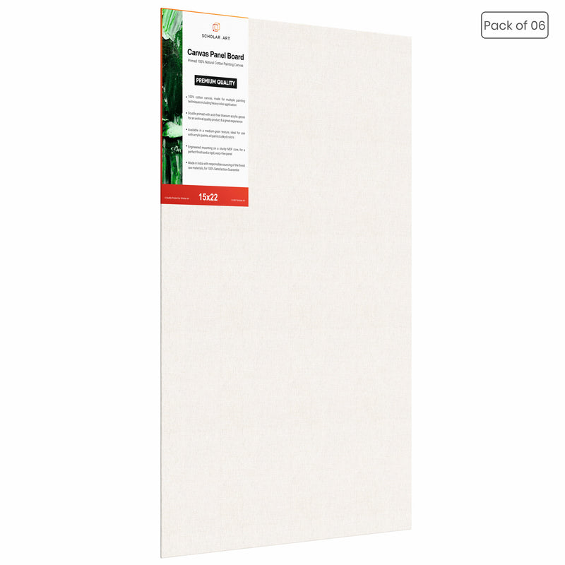 07 Oz (370 GSM) Student Series Medium Grain White Cotton Canvas Panel with 3.5mm MDF| 15x22 Inches (Pack of 6)
