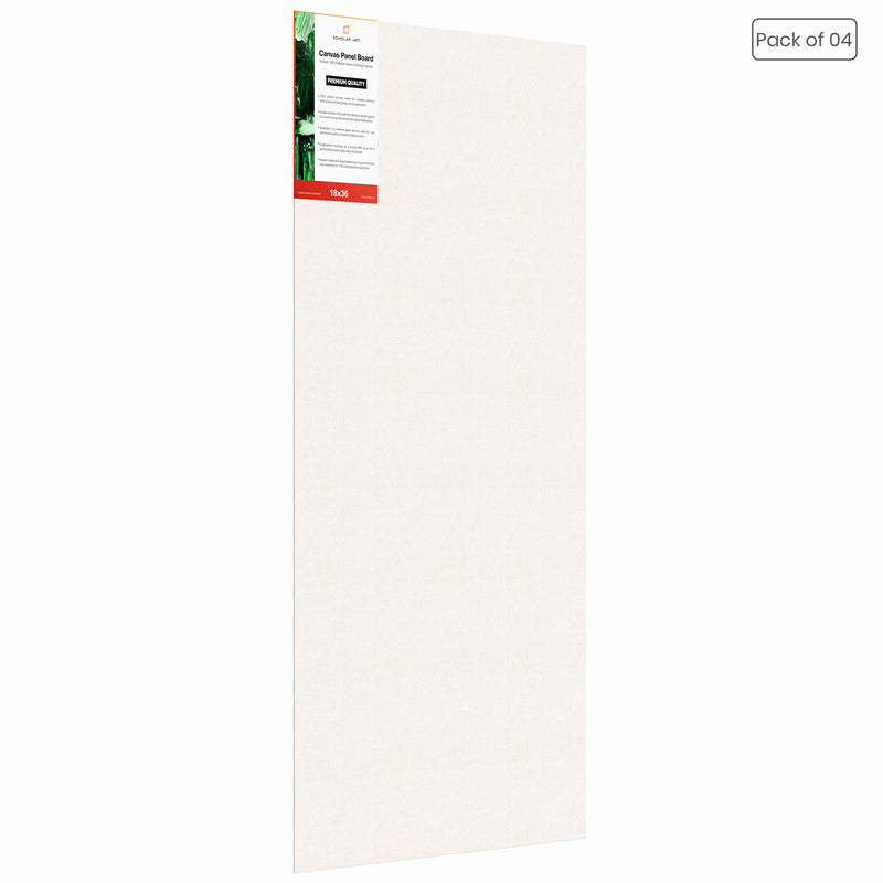 07 Oz (370 GSM) Student Series Medium Grain White Cotton Canvas Panel with 3.5mm MDF| 18x36 Inches (Pack of 4)