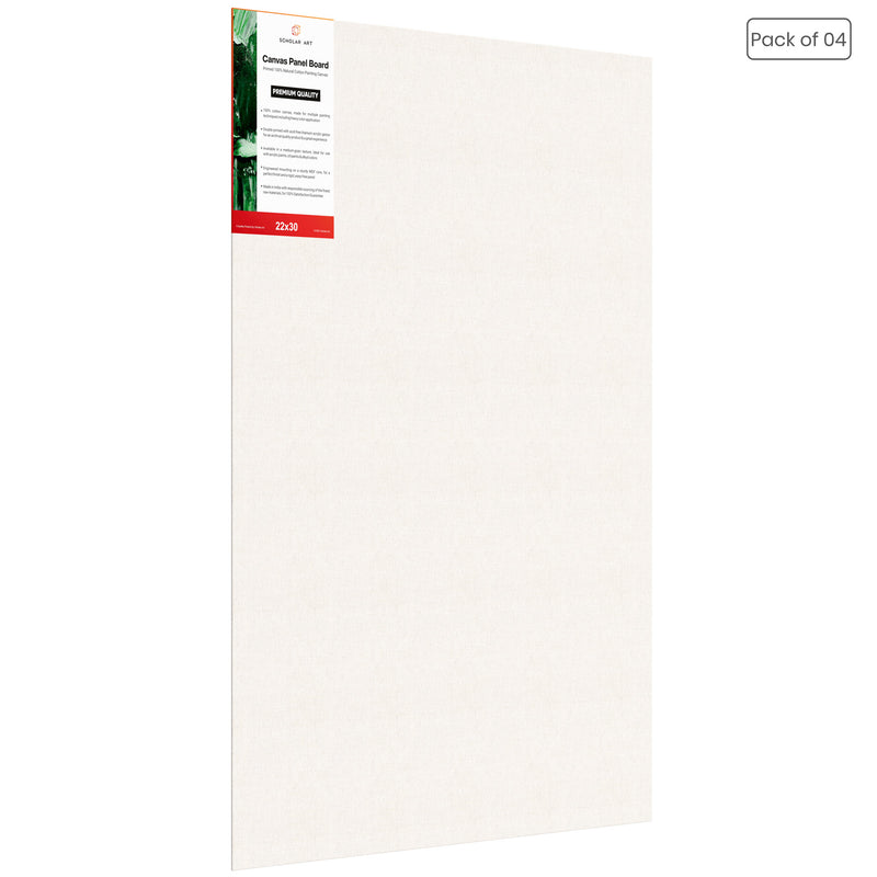 07 Oz (370 GSM) Student Series Medium Grain White Cotton Canvas Panel with 3.5mm MDF| 22x30 Inches (Pack of 4)