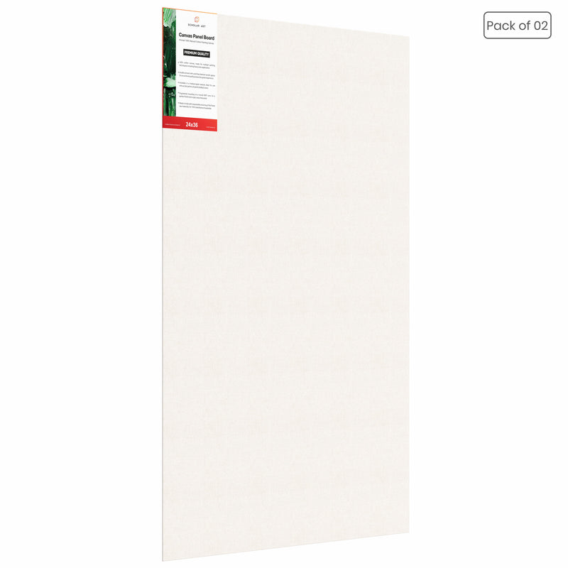 07 Oz (370 GSM) Student Series Medium Grain White Cotton Canvas Panel with 3.5mm MDF| 24x36 Inches (Pack of 2)