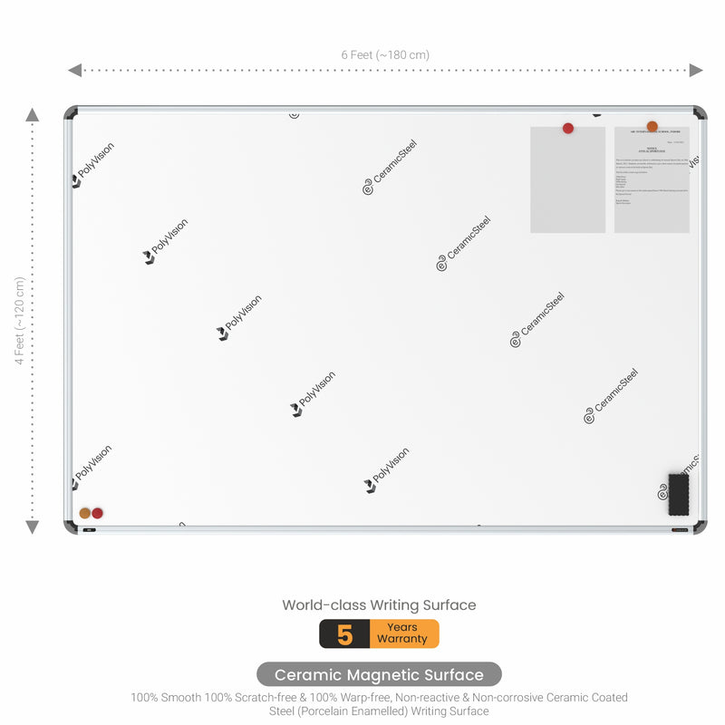 Iris Premium Ceramic Coated Steel (Ceramic Magnetic) Whiteboard with Heavy-duty Aluminium Frame & Heavy-duty MDF (Fibreboard) Core