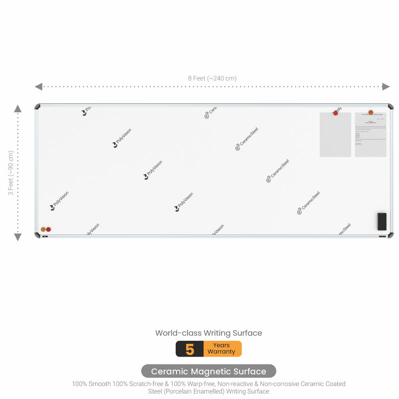 Iris Ceramic Whiteboard 3x8 (Pack of 1) with MDF Core